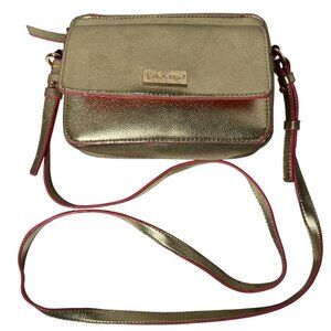 Lilly Pulitzer Metallic Gold Crossbody Bag With Pink Trim